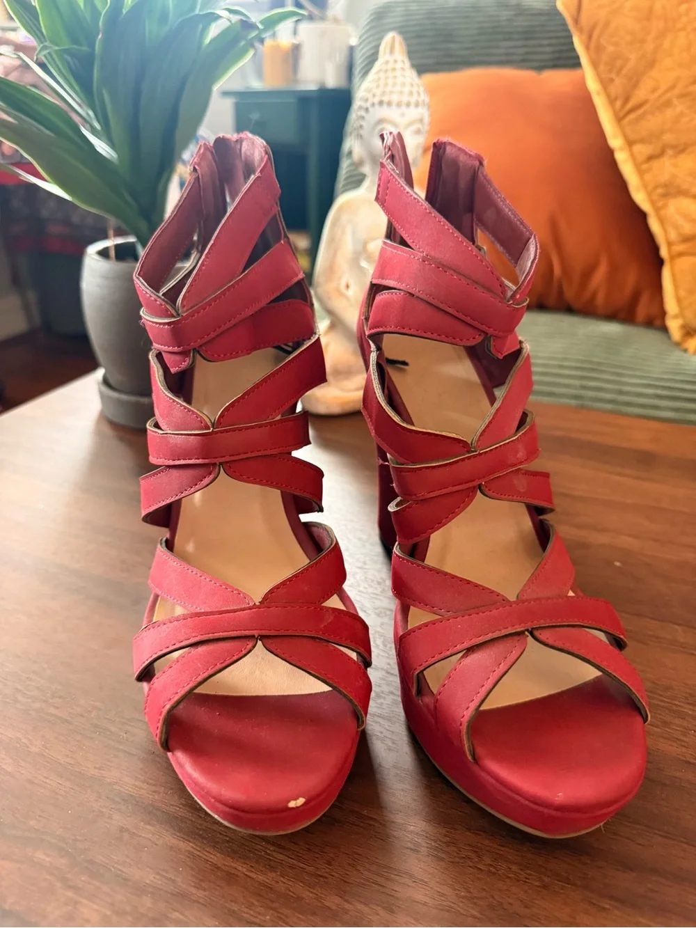 Jasmin by JKnoxville Red Cage Wedge Sandal